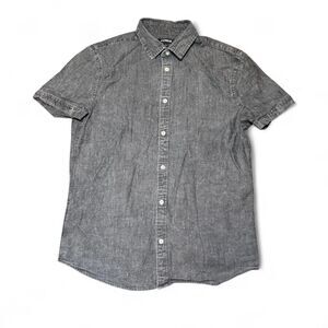 Express Men’s Grey Denim/Chambray Button-up Short Sleeve Shirt Size Medium